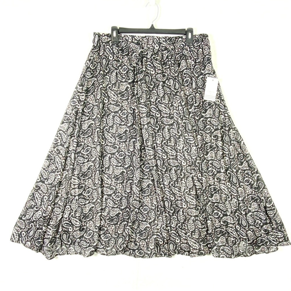 Ophelia Roe Paisley Boho Skirt Women's XL Silver Foil Accents Pull On Flowy NWT